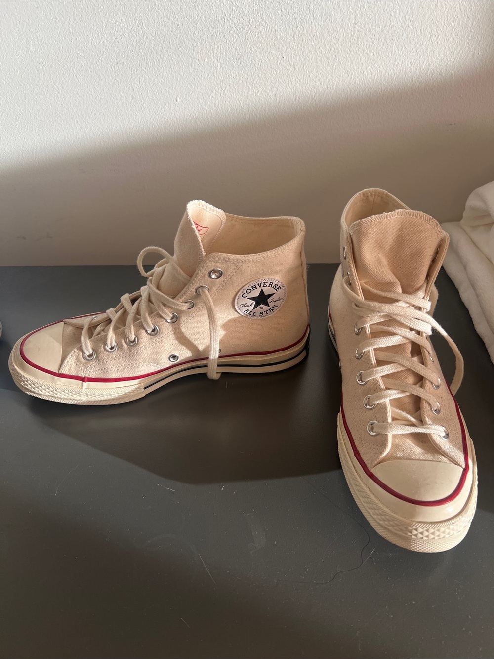 Converse High Top Sneakers - Cream with Red Stripe